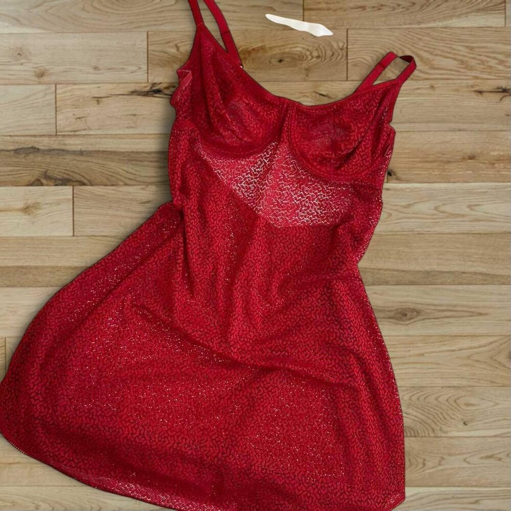DKNY intimates garnet red lace floral pattern unlined Demi chemise bustier slip